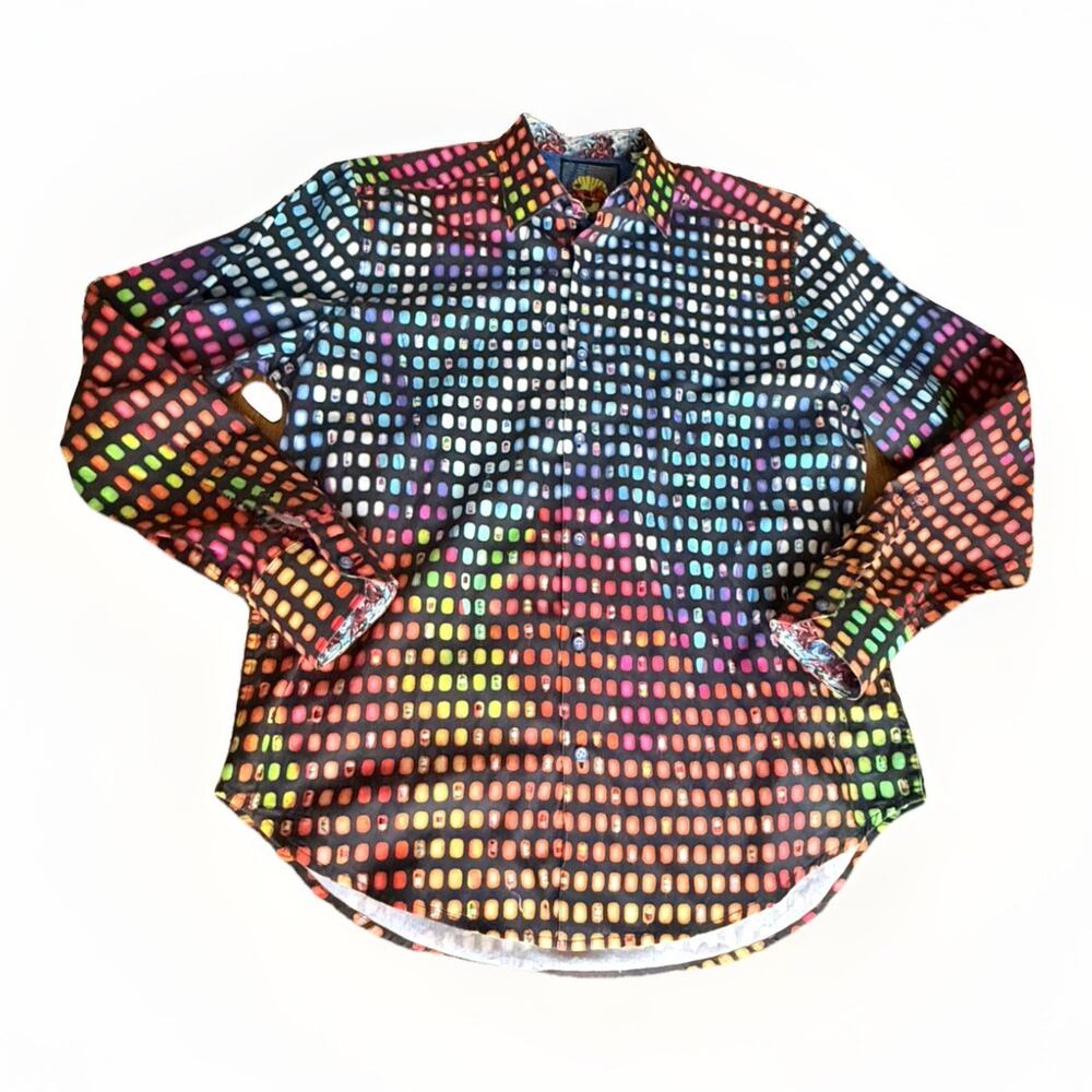 Robert Graham Polka Dot Button Down Woven Shirt Large Tailored Fit Multicolor